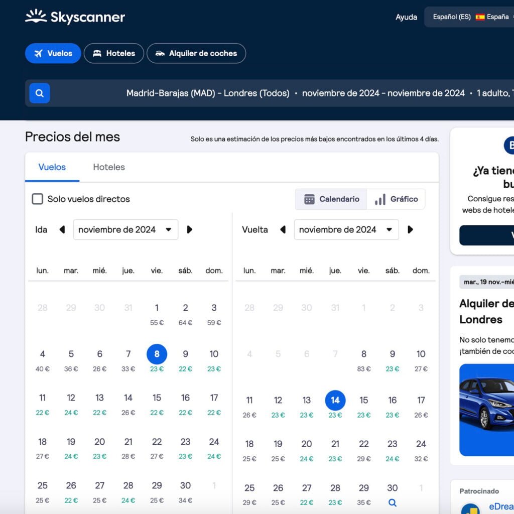 Vuelos con fechas flexibles en Skyscanner