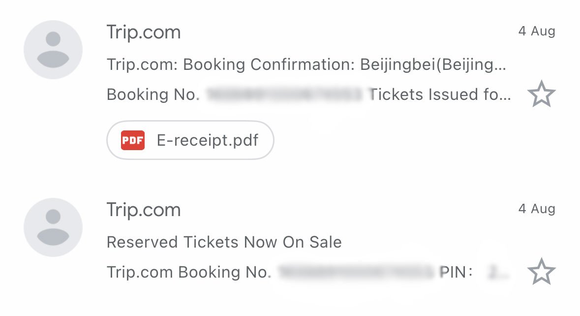 Notificaciones de reserva Trip.com