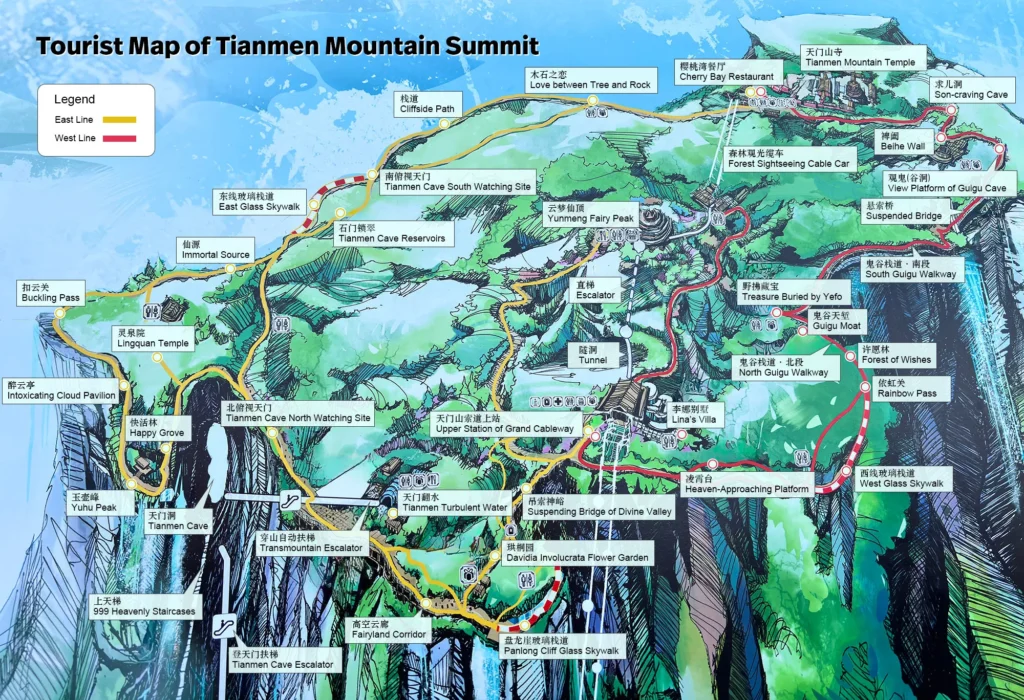 Mapa de la parte alta de Tianmen Mountain