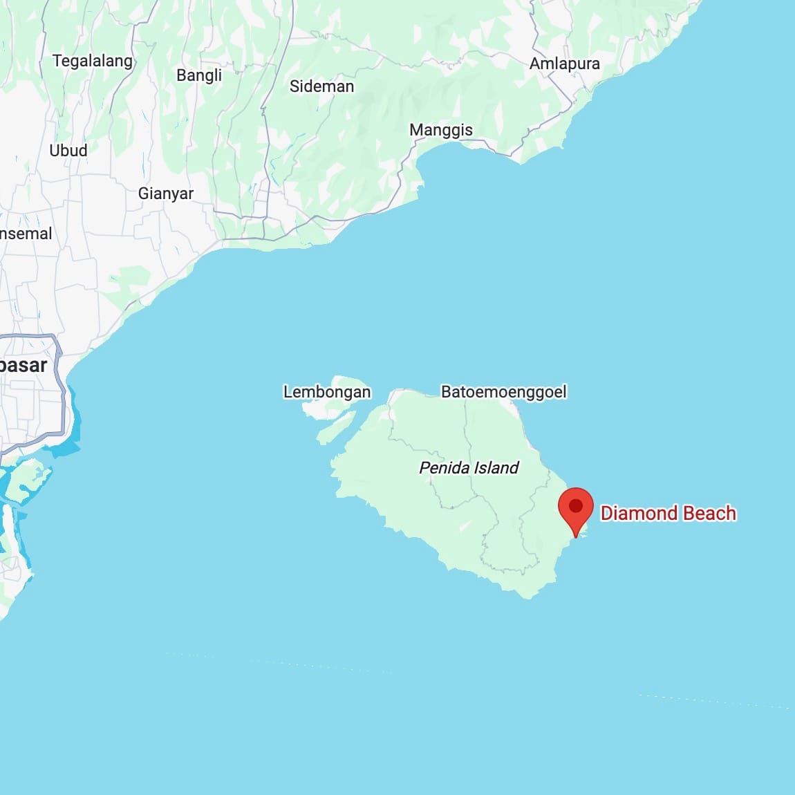 Ubicación de Diamond Beach en Nusa Penida