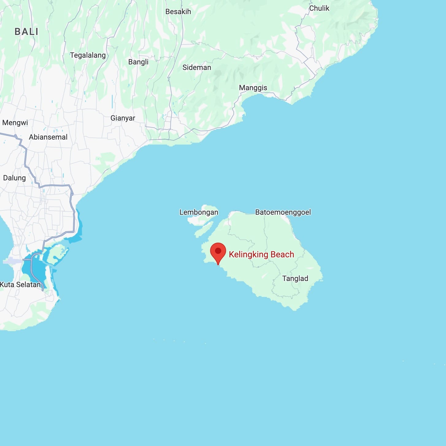 Ubicación de Kelingking Beach en Nusa Penida